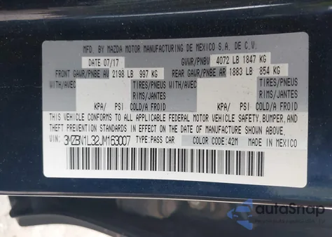 2018 Mazda Mazda3 Touring из США, поврежденный, VIN 3MZBN1L32JM163007